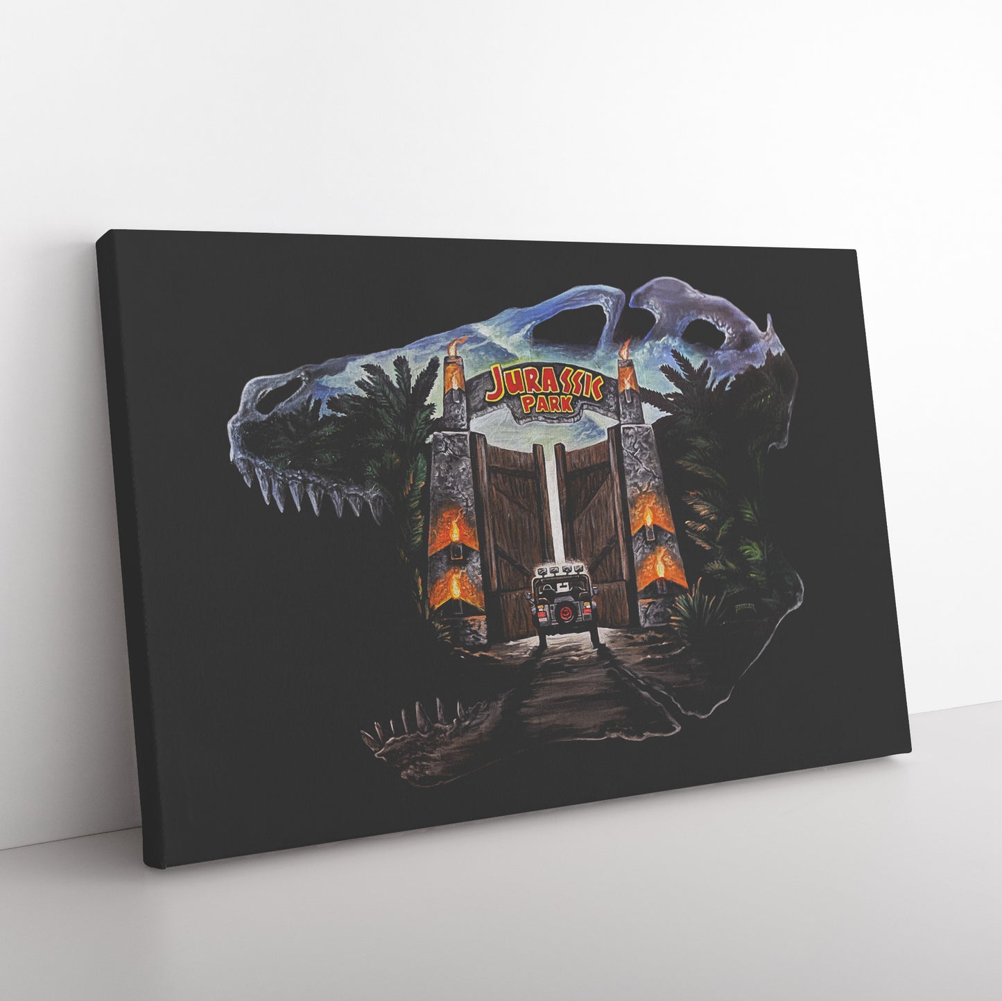 JP T-rex skull by Bobby Zee 32x48in. Canvas Print Wall Art