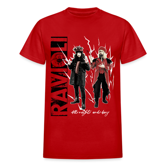 Ravioli Rocker Gildan Ultra Cotton Adult T-Shirt Nighttime Nugget Theater - red