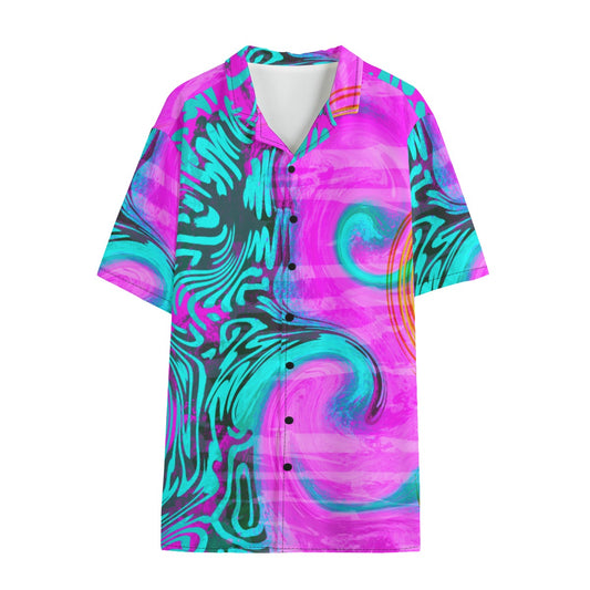 Neon Glow Men's Hawaiian Shirt With Button Closure