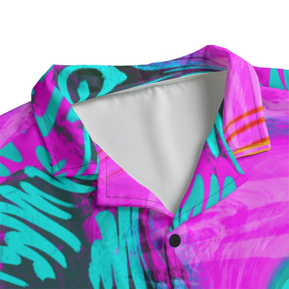 Neon Glow Men's Hawaiian Shirt With Button Closure