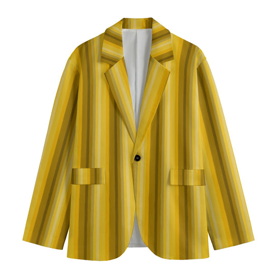 Mustard Stripes Dudes Flat Lapel Blazer | 245GSM Cotton